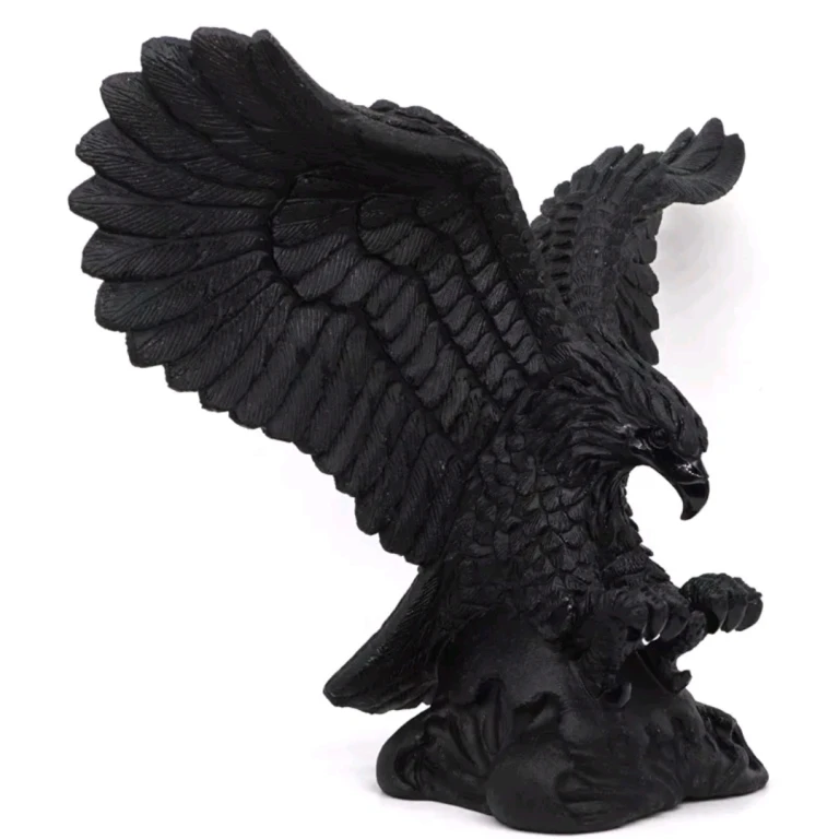 Natural Black Obsidian Crystal Carving Craft Quartz  Crystal Carved Eagle Decoration