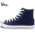 Wen Hand Painted High Top Blue Canvas Shoes Customize Offer Pictures You Like Accept Bargain According