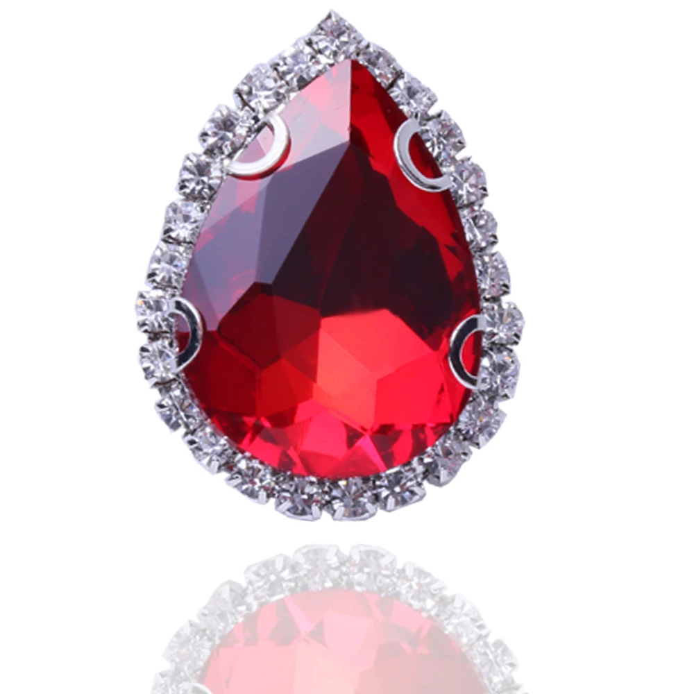 XULIN Silver claw rhinestone Teardrop Crystal stone with cup chain Sew On Stone garment decorations