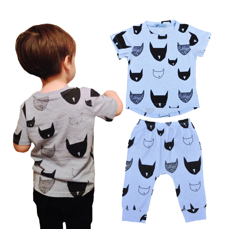 2016 summer bobo choses boy kids clothing set cartoon batman pattern t shirt Harem pants 2pcs