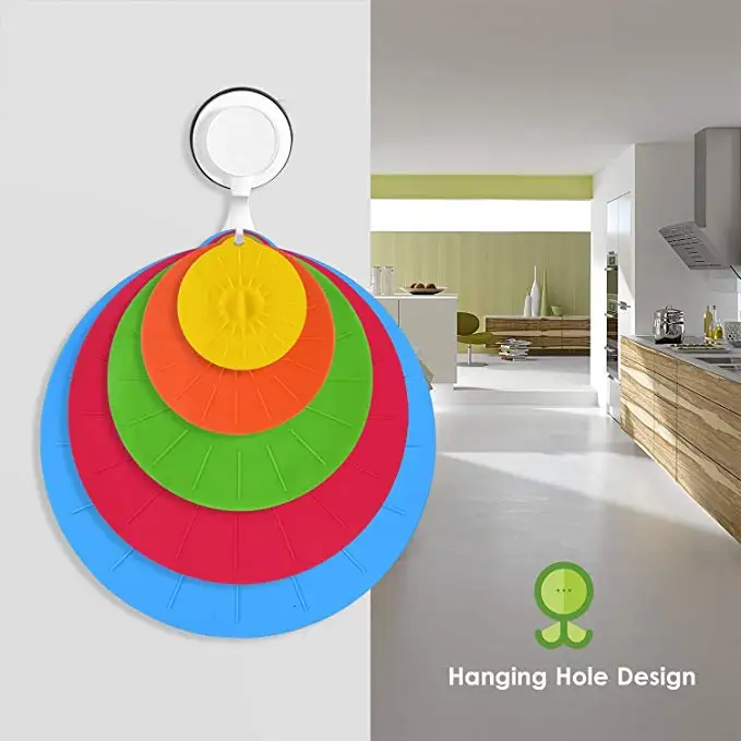 E Spring Set of 5 Silicone Suction Lids Food Covers Fits Various Sizes of Cups Bowls Pans Containers