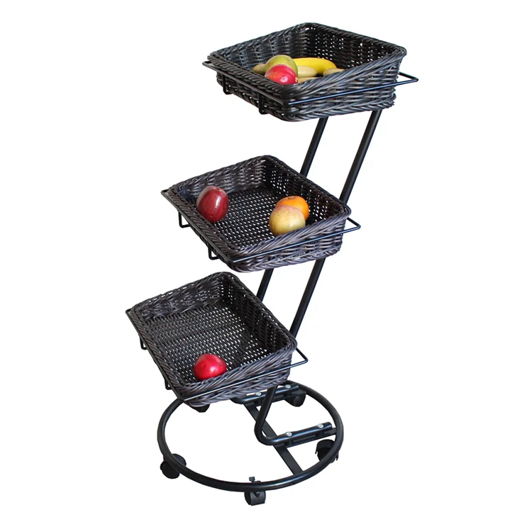 3-tier   removable  supermarket display stand rack metal display rack with  basket supermarket fruit and vegetable display rack