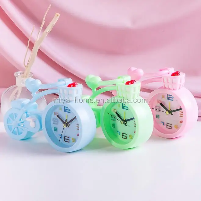Candy colors Creative Portable mini children student alarm clock / bicycle shape Desk Table Alarm Clocks