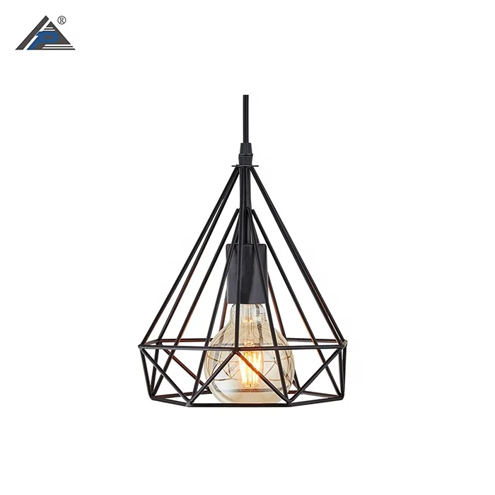 Industrial Style Vintage Handmade Iron Line Lighting Chandelier Diamond Shaped Ceiling Metal Pendant Light Hanging Lamp