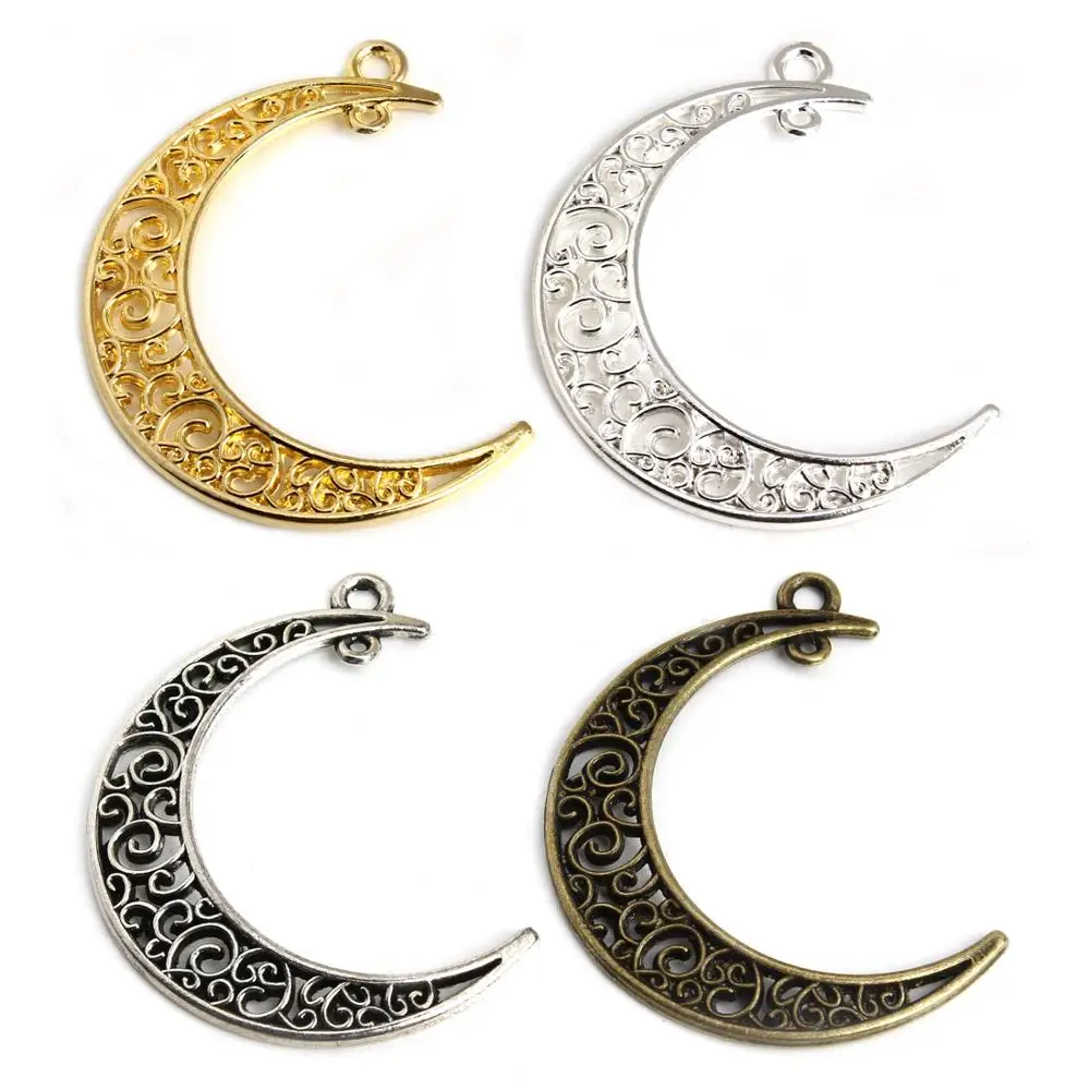 Factory price 41*30mm hollow crescent moon steel charms pendant for jewelry necklace bracelet making