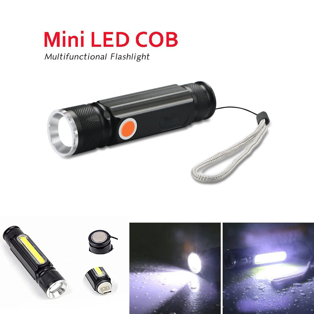 Лидер продаж Новый тактический масштабируемый T6 LED 4 режима + COB светодиодный USB перезаряжаемый фонарик с магнитом