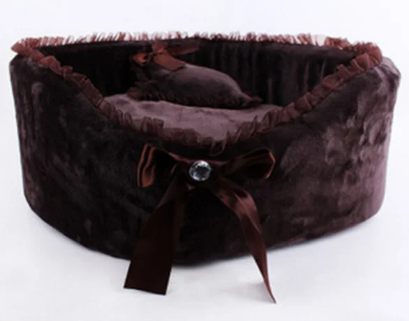 Luxury Princess Pet Dog Bed PP Cotton Padded Dog House With Pillow Lace Bow Dog Kennel camas para perros