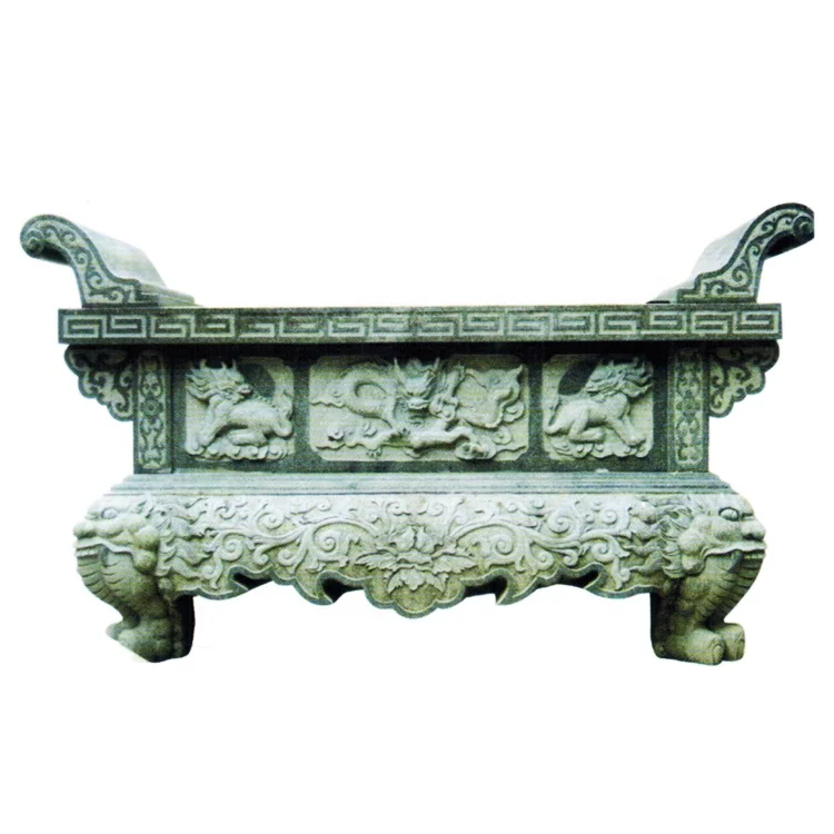 Asian God Shrine Temple Ancestral Hall Natural Stone Lotus Carving Large Square Desk Buddhist Display Tribute Altar Table