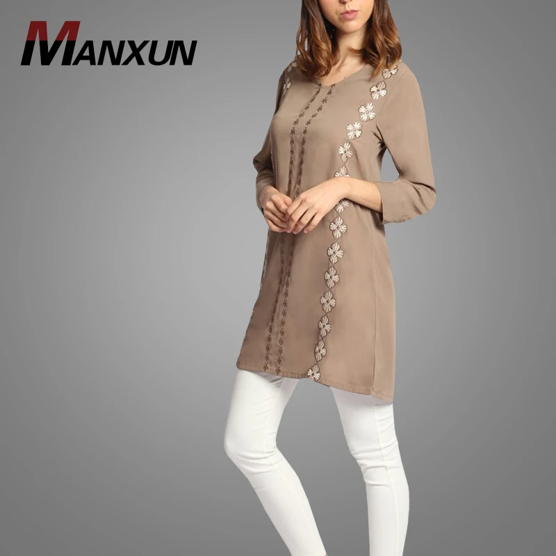 New Arrival Muslim Women Embroidered Comfortable Tunic Elegant Lady Tops Islamic Clothing