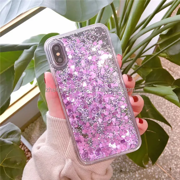 Colorful Moving Stars Heart Liquid Glitter Quicksand Phone Case For iphone X 6 7 8 plus 3D Bling Colours Quick Sand Cover Shell