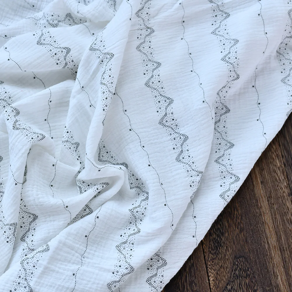 Natural crinkly texture printed 100% cotton double layer gauze muslin fabric for baby clothes