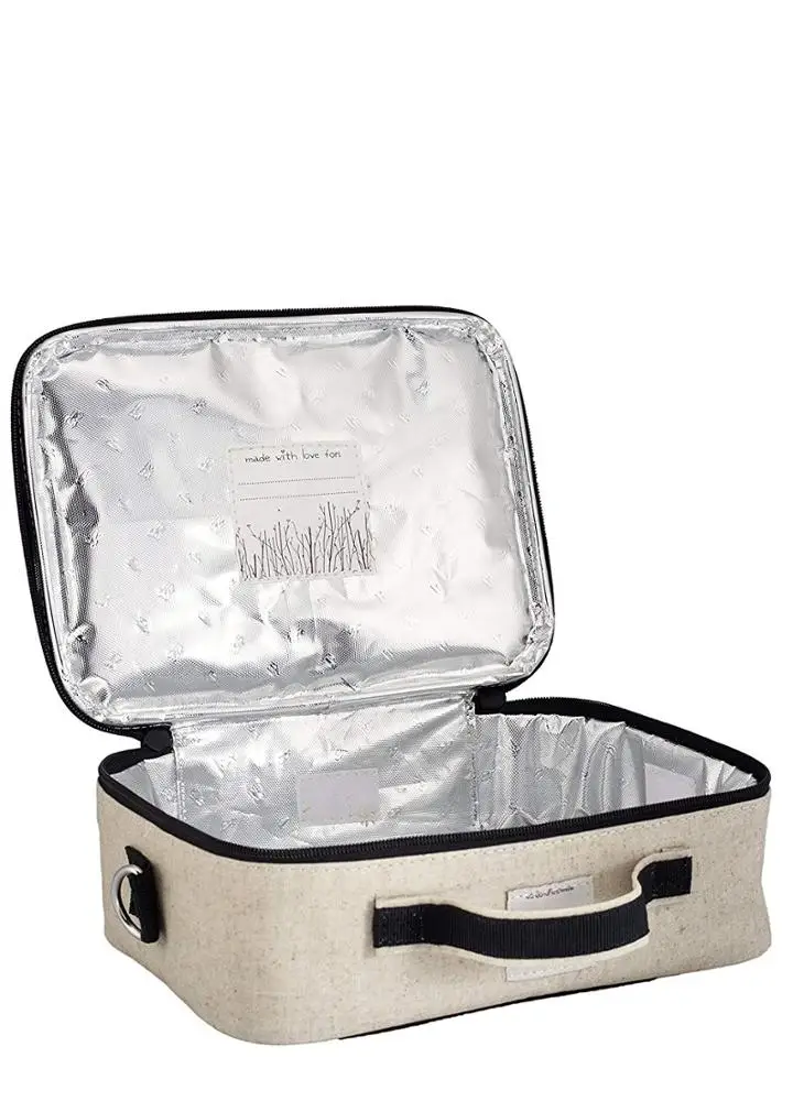 Raw Linen Insulated Lunch Bag Box Multiple School Office Ice Pack Lunch Box Insulated Cooler Cartoon Linen Lunch Bag