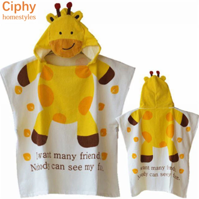 100% cotton velour terry reactive print environmental Azo free children kids hooded poncho bath robe blanket with animal hat