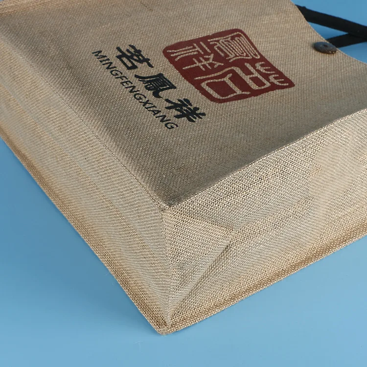 
Custom wholesale printed jute euro gift bag with black handles 