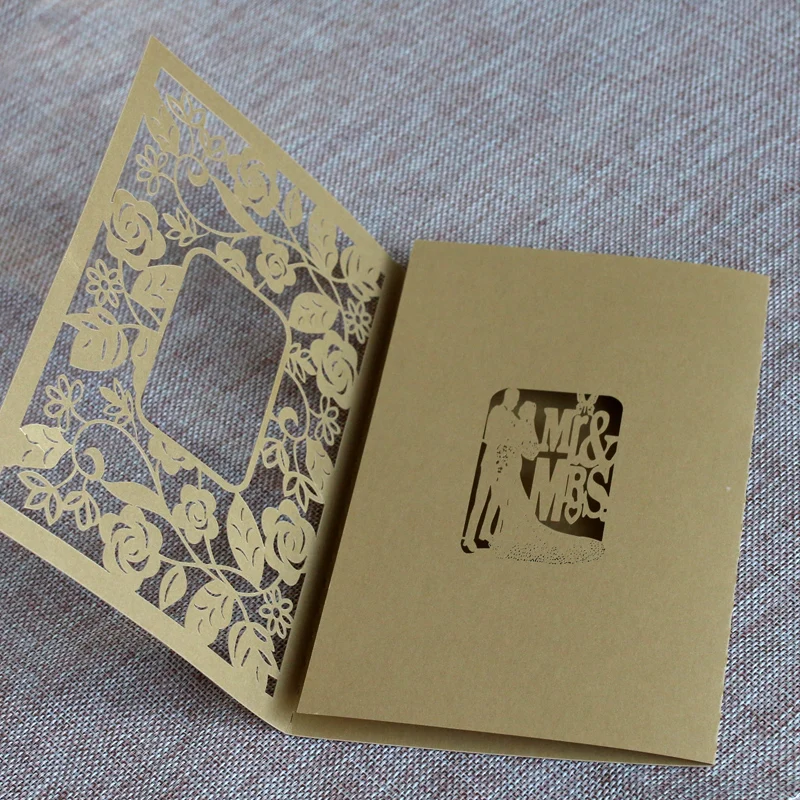 Laser Cut Wedding Invitation Cards Kit with White Hollow Flora Luxurious Love Europe Wedding Card Paper Crafts Engraving Weeding