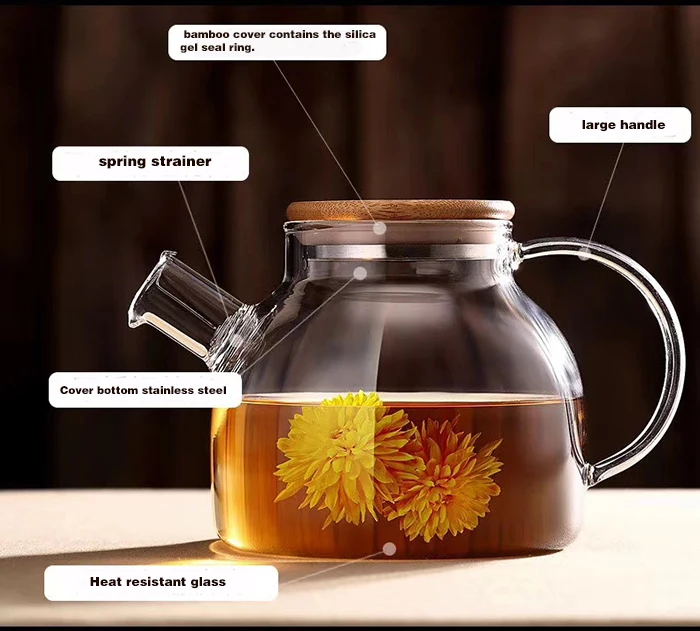 
Free shipping glass tea pot and kettle set with Bamboo lid and spring strainer ,teapot maker, chinese supplier 