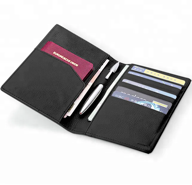 
Custom genuine leather rfid travel passport cover 