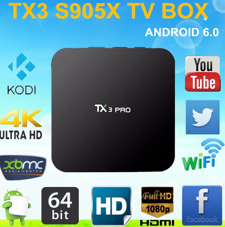 S905X TX3 PRO Android 6.0 Amlogic tv box мини wi-fi отт tv box T95X 4 К КОДИ 16.1 H.265