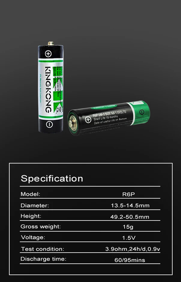 Kingkong Brand R6P 4S (AA UM-3)  1.5V volt Extra Heavy Duty carbon zinc battery