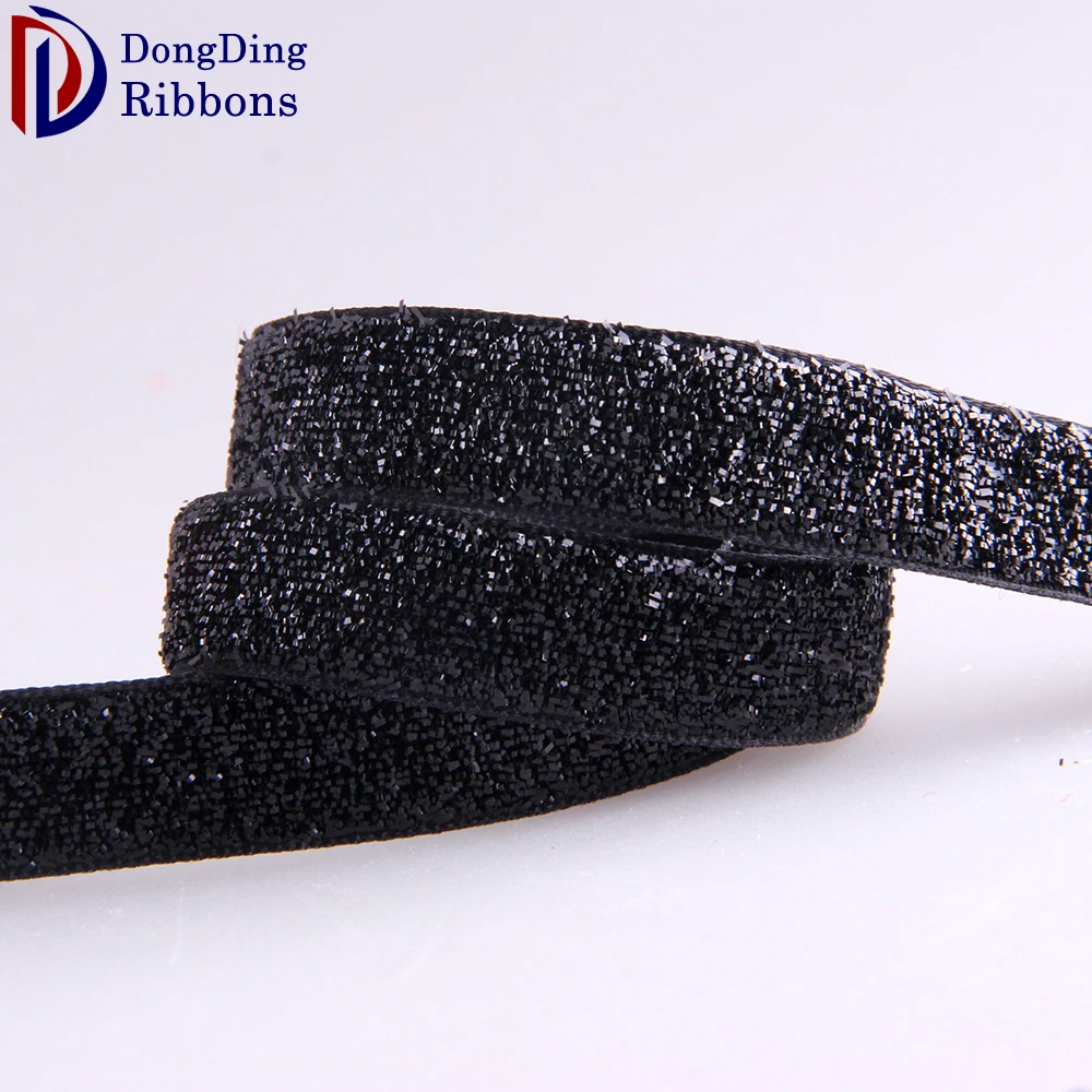 1.5cm Black Nylon Velvet Glitter Ribbon for Garment Accessories