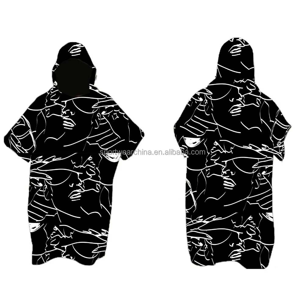 Customized printed beach poncho microfiber terry surf poncho towel changing robe