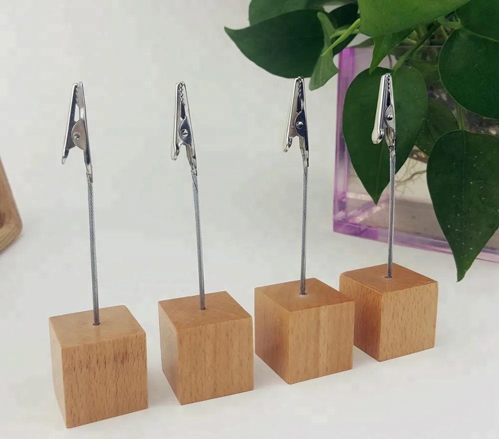 Wood Memo Clip Holders ,Photo Clip Holder Wooden Cube Stand Memo Clips