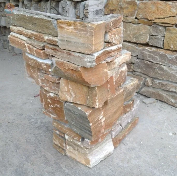 Cement Exterior Wall Stone Panel Golden Honey Slate Ledge Stone