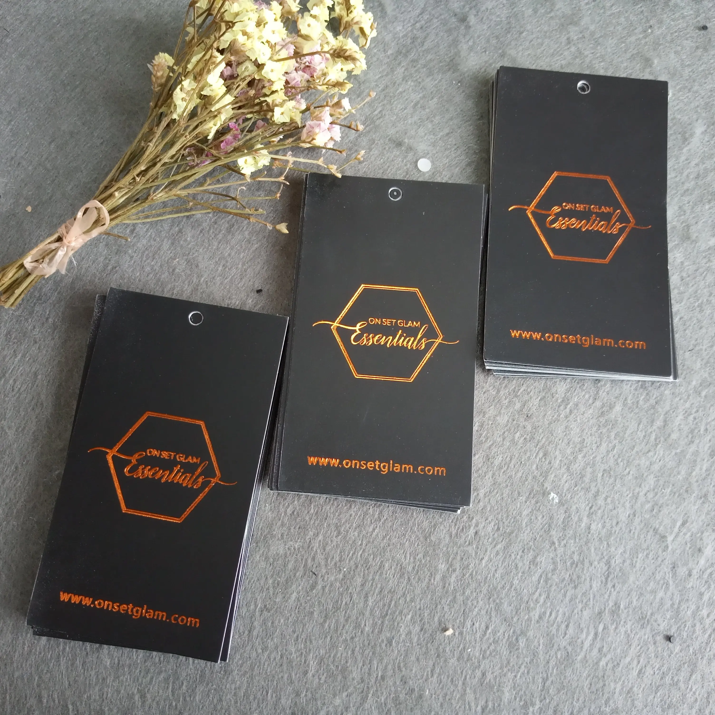 Оптовая продажа подвесные бирки для одежды на заказ штампованные из розовой золотой фольги