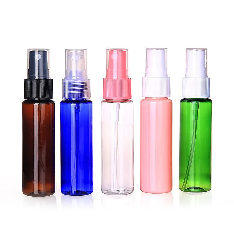 30 ml transparent amber blue green pink  plastic toner fragrance fine mist pocket spray bottle