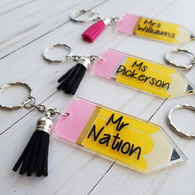 Teacher Appreciation gifts Pencil Acrylic Tassel Keychain