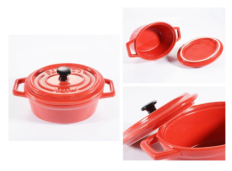 Oval Red Ceramic Lasagna Casserole Dish Covered Rectangular Double Ear Baking Pot With Lid Cookware For Home
