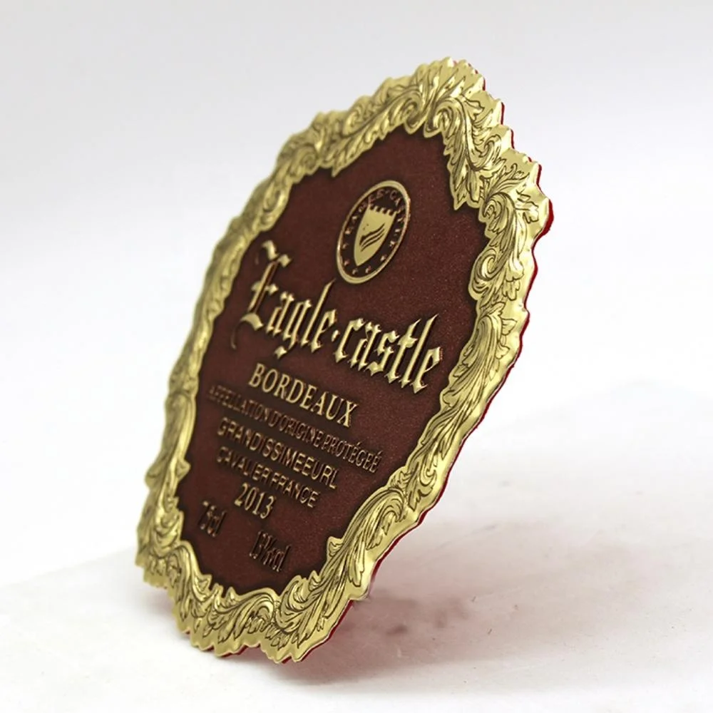 Custom Aluminum Embossed Bottle Label Wine Metal Sticker Metal Wine Badge