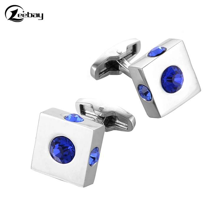 Vintage pattern blue crystal cufflinks, business French dress cufflinks
