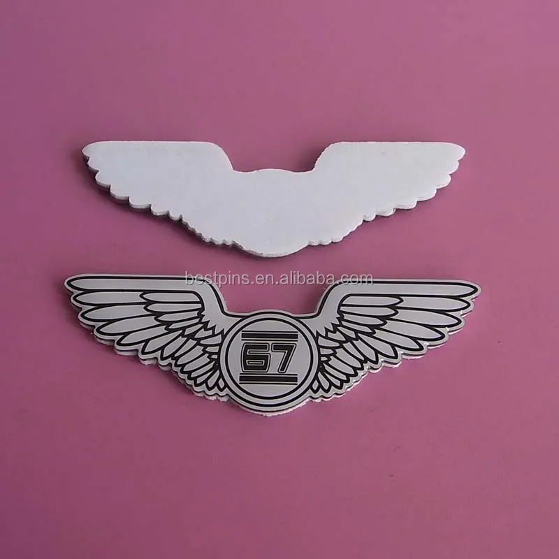 custom wing shape wings emblem metal plate self adhesive sticker type