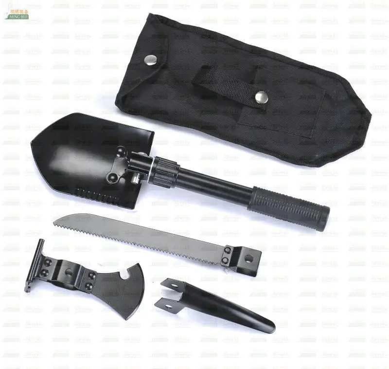 G class multi-purpose survival kit for outdoor camping,include shovel,knife,axe,saw.