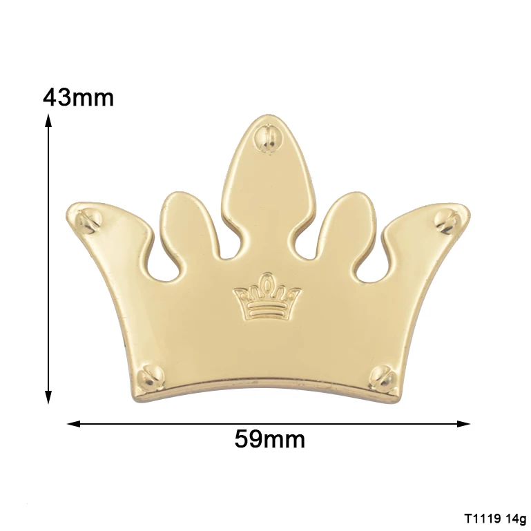 Custom metal crown shape logo plate brand tag for handbags