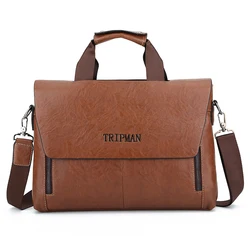 TRIPMAN Fashionable Mens Briefcases PU Leather Handbag Large Capacity Laptop Business Executive For Lawyers Male