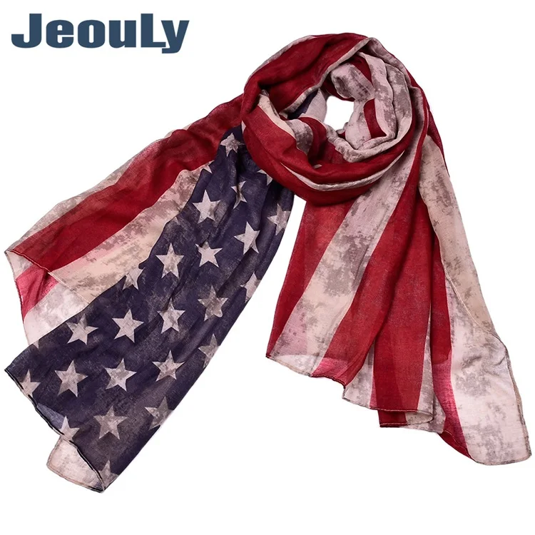 Cenrui Vintage American Flag Scarf,Unisex Fashion Premium Patriotic,Red,Khaki and Blue American Flag Infinity Shawl Scarf
