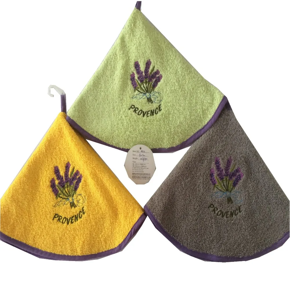 Wholesale cotton terry embroidery round kitchen tea towels with loop