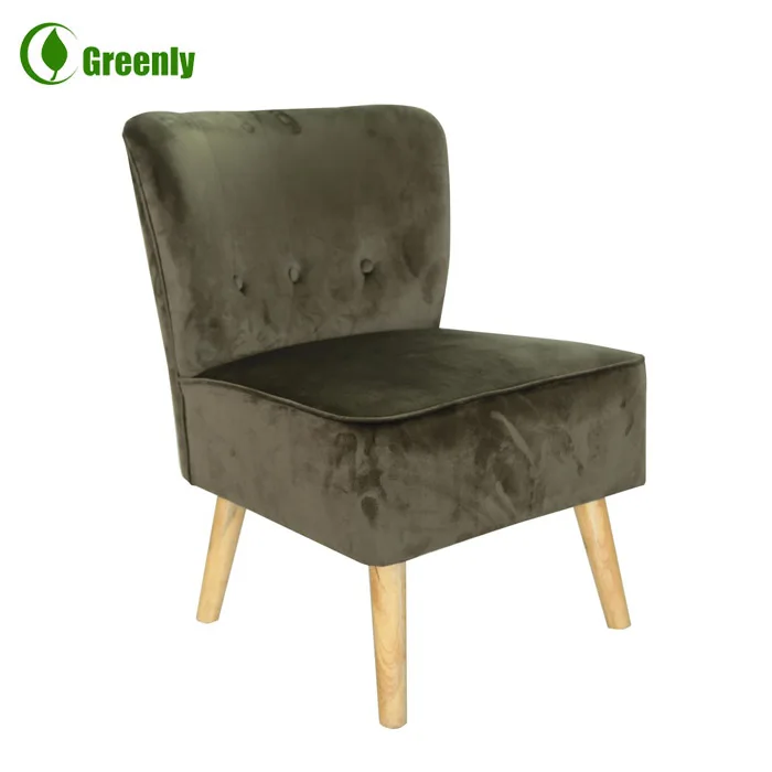 Hot sales bedroom furniture solid wood button tufted velvet accent slipper chair with wooden legs