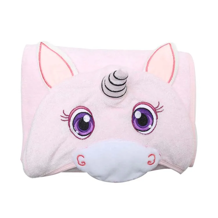 soft organic bamboo 500gsm Pink unicorn baby girl hooded towel with hood 100% cotton bamboo