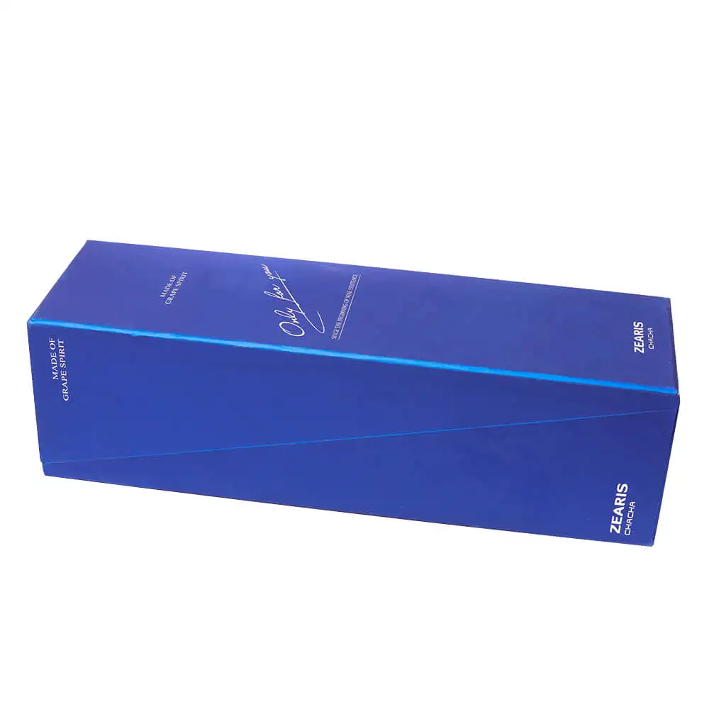 Luxury Wine Packaging Boxes Custom Logo Fancy Recycle Cardboard Paper Silk Lined Blue Wine Gift Rigid Box With Magnet