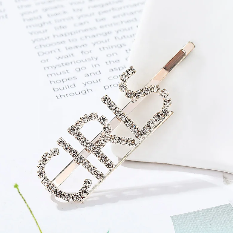 Girls love boys sexy boss kiss ABC letter crystal hair clip rhinestone stone hair buckle