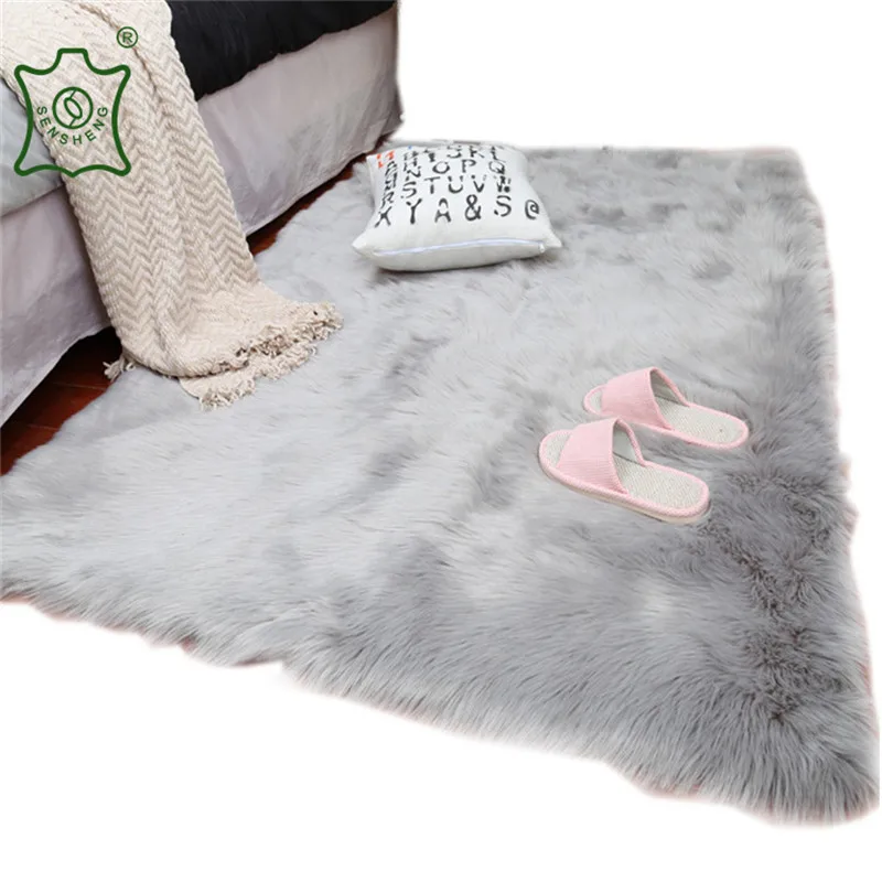 Home Use Anti-slip Soft Fluffy Area Rug White Faux Fur Sheepskin Carpet