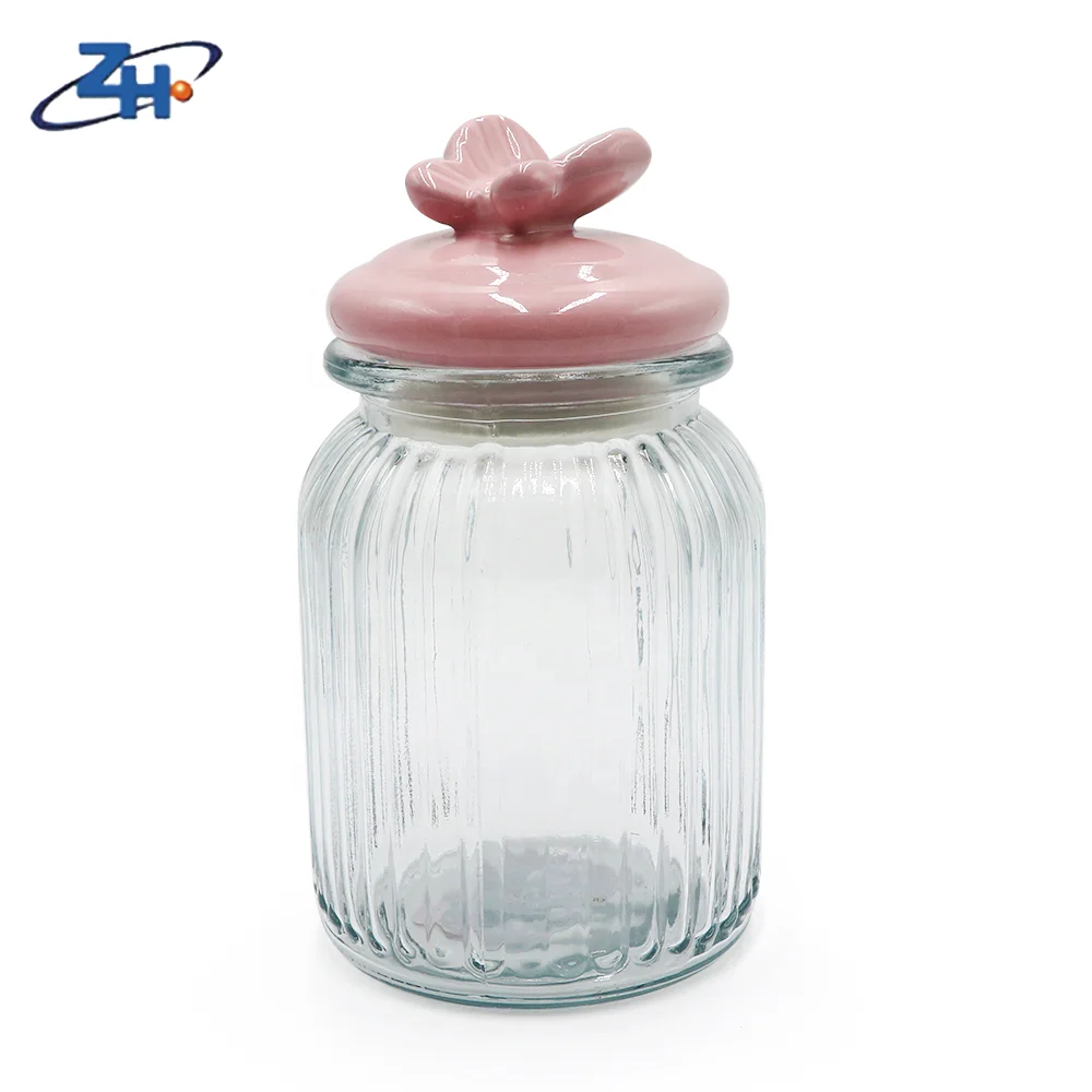 Storage Jar Lid Food Custom Storage Bottles & Jars Minimalist Cover Glass Set Hot Selling Round Shape Clear Glass with Ceramic