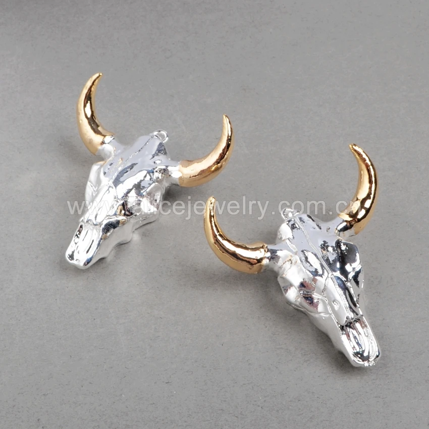 G0844 Bull Cow Head Skull Silver Gold Necklace Horn Animal Jewelry Oxen Buffalo Pendant