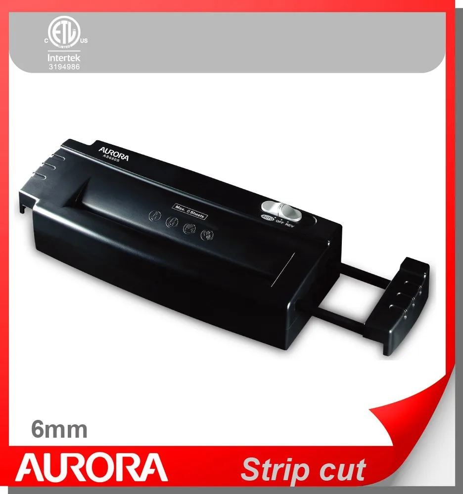 Aurora AS680S Plastic Paper Shredder, 6 sheet (A4) strip cut 6 mm, Light Duty Shredding machine for Home & Office