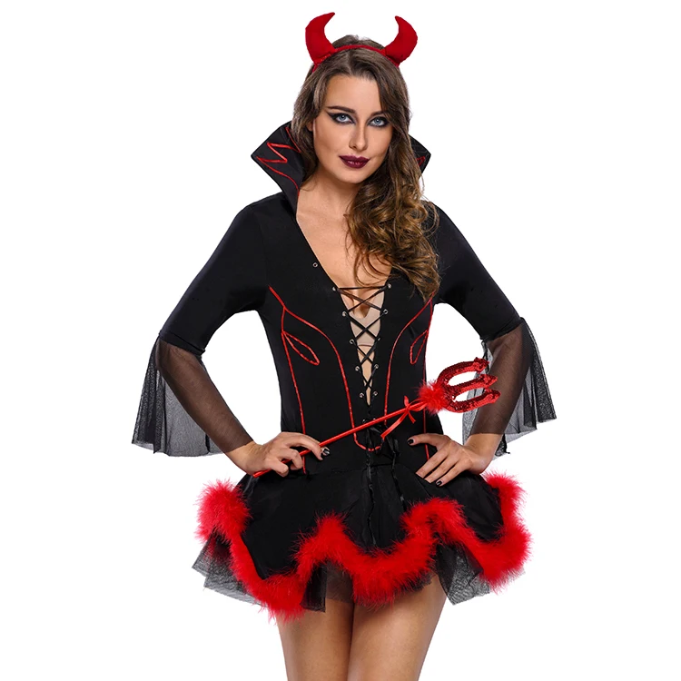 
Wholesale Custom Miss Iblis Devil Lace Up Dress Sexy Costume Halloween Plus Size 