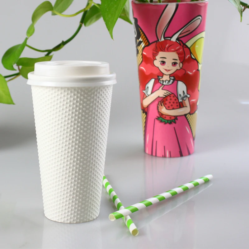 Disposable Corn Starch Coffee Cup bump paper cup Double Thickened Hot Drink Cup Coffee Beverage with Lid