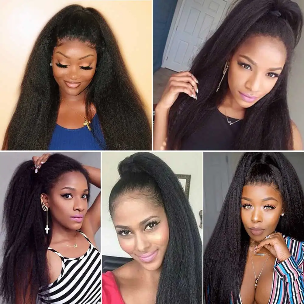 Pre-Plucked 360 Yaki Kinky Straight Frontal Lace Wigs for Black Women Human Hair